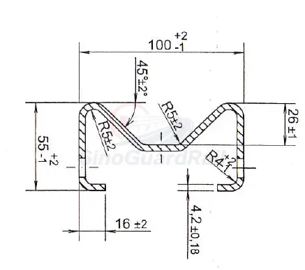 U-shaped steel guardrail spacer block cross-section engineering drawing