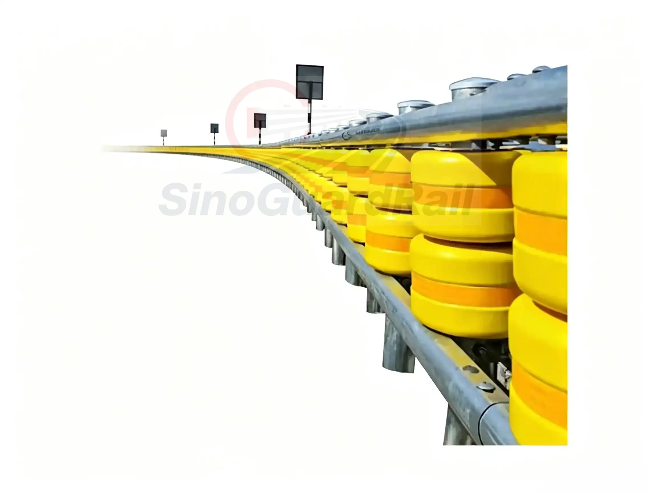 Safety roller barrier for curved highway sections