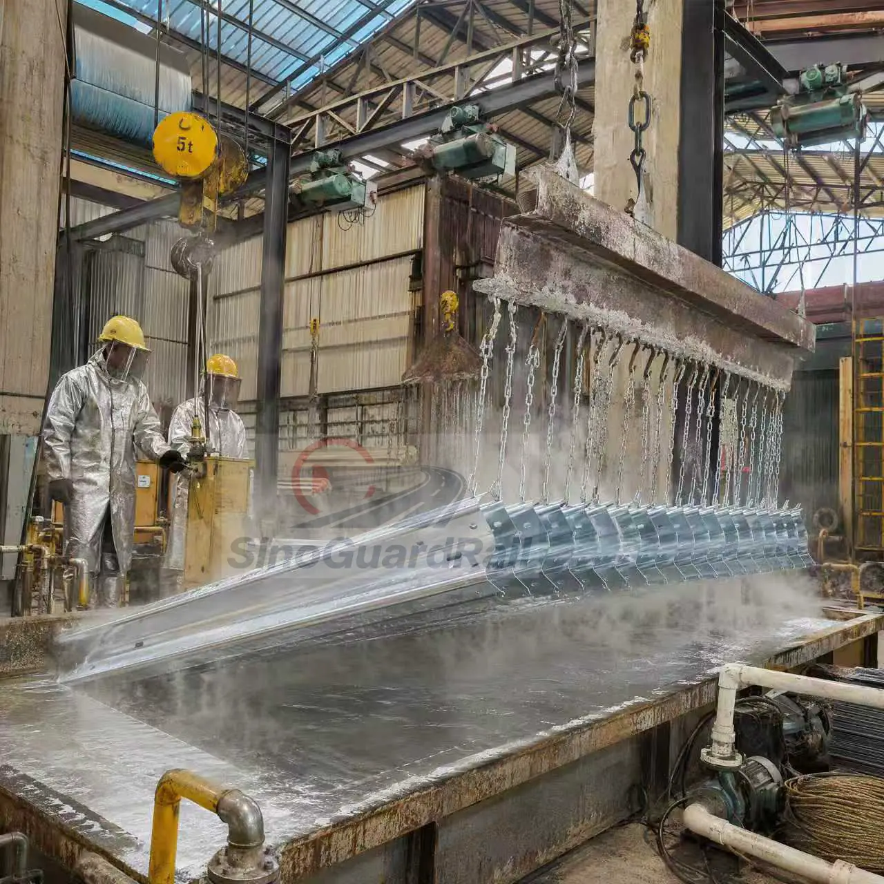 Hot-dip galvanizing process for highway guardrail beams and steel components