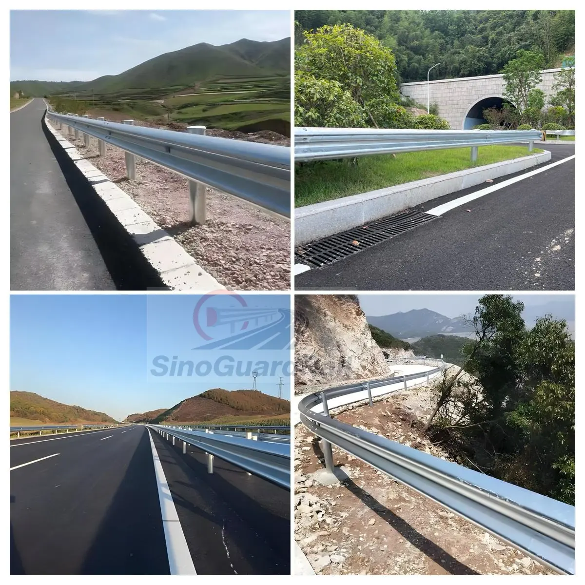 W-beam guardrails installed on highways, curves and road project sections